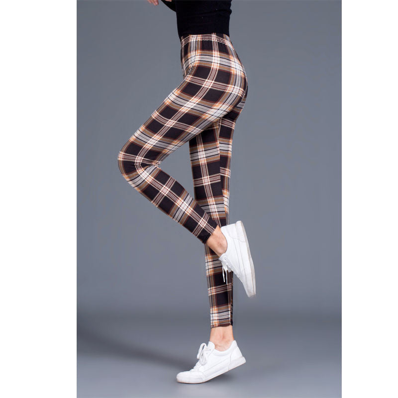 Ladies milk silk printed stretch slim leggings