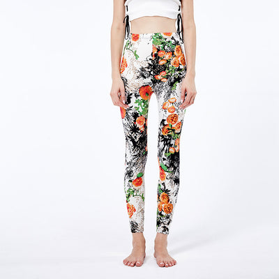 Ladies milk silk printed stretch slim leggings