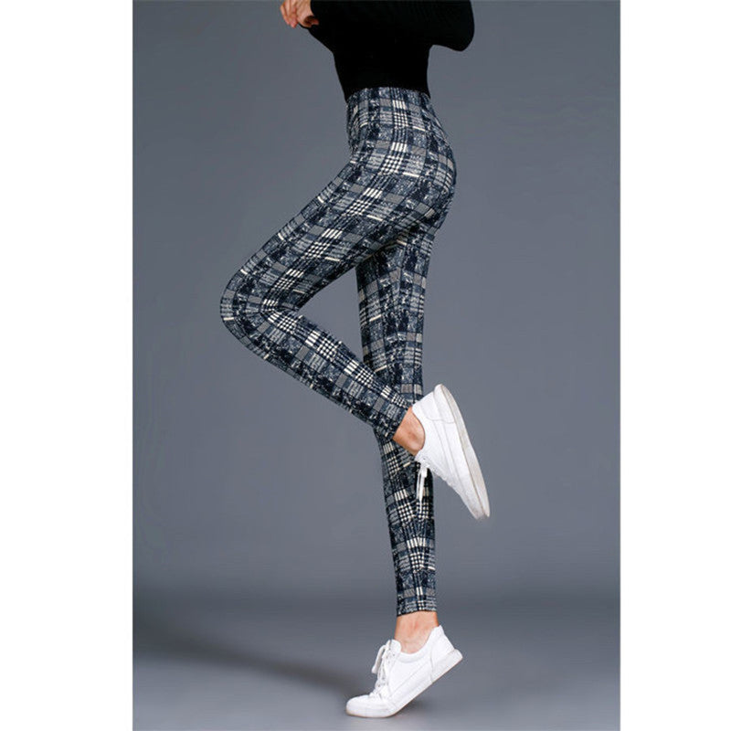 Ladies milk silk printed stretch slim leggings