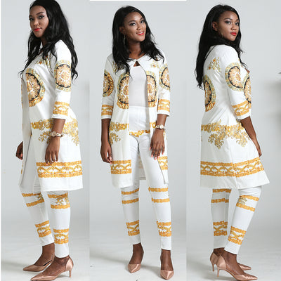 Ladies Fashion Print Suit Jacket And Leggings