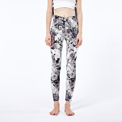 Ladies milk silk printed stretch slim leggings